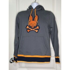 Psycho Bunny Men's Magnet Gray Corby Twill Bunny Terry Pullover Hoodie Med EUC